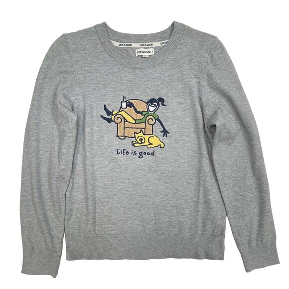 Life Is Good Crewneck Sweater Sz S New $63 Girl & Her Dog Gray Rayon Blend - Picture 3 of 9